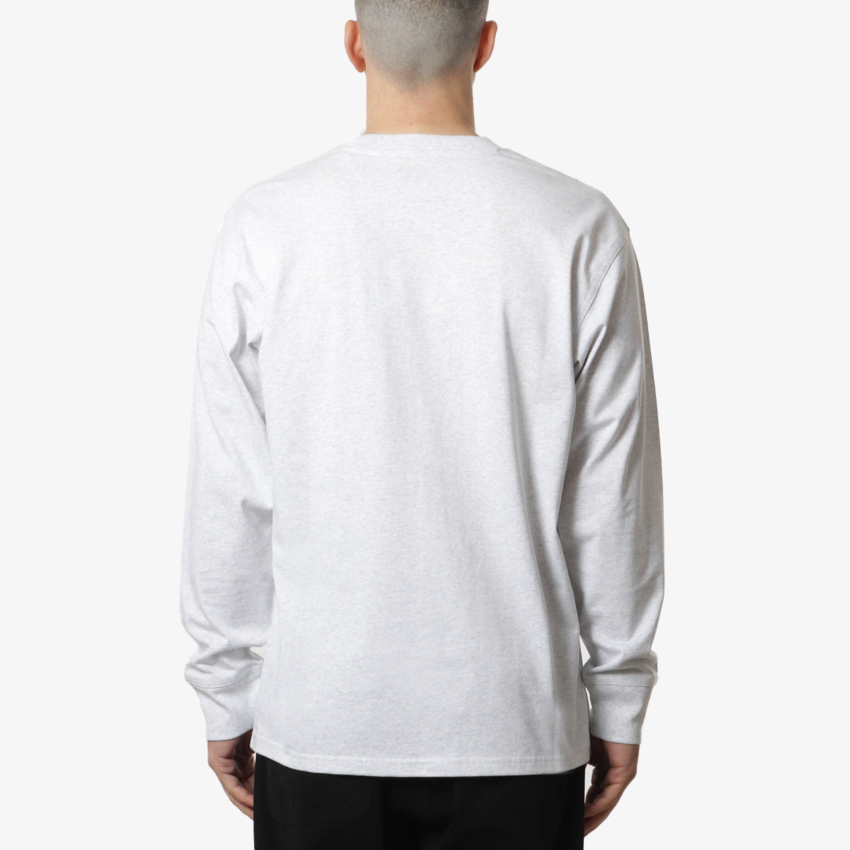 main Carhartt WIP American Script Long Sleeve T-Shirt, Ash Heather, Detail Shot 3