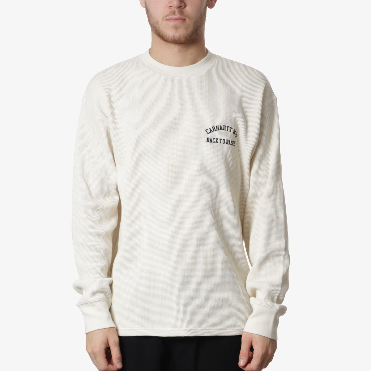 Carhartt WIP Basics Script Long Sleeve T-Shirt, Natural Black, Detail Shot 1