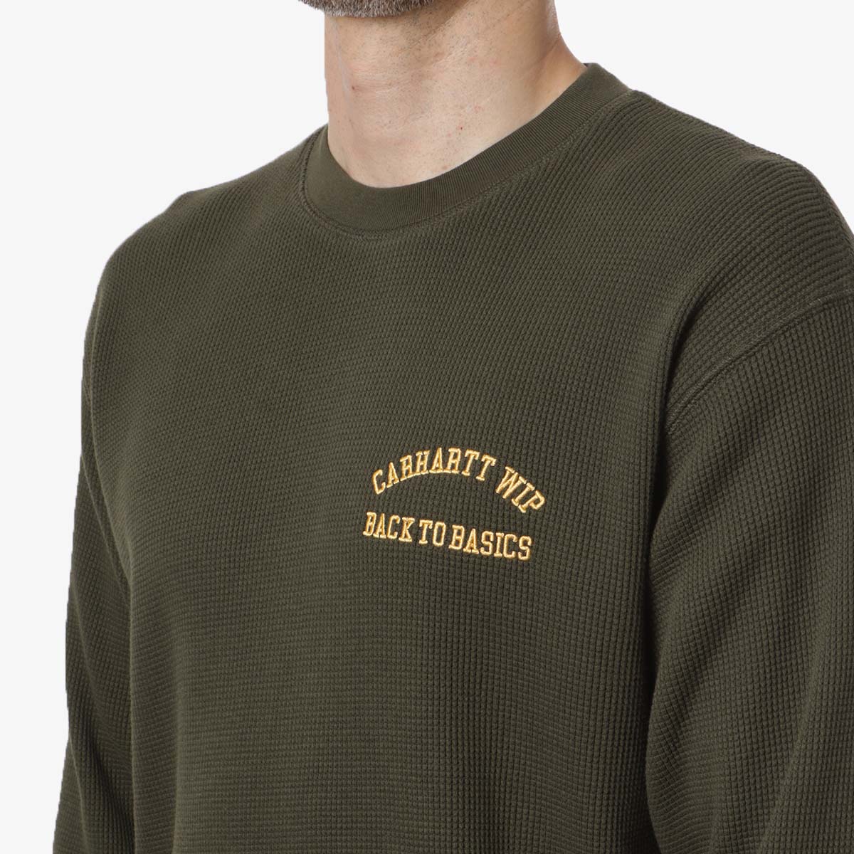 Carhartt WIP Basics Script Long Sleeve T-Shirt, Office Green Winter Spice, Detail Shot 2