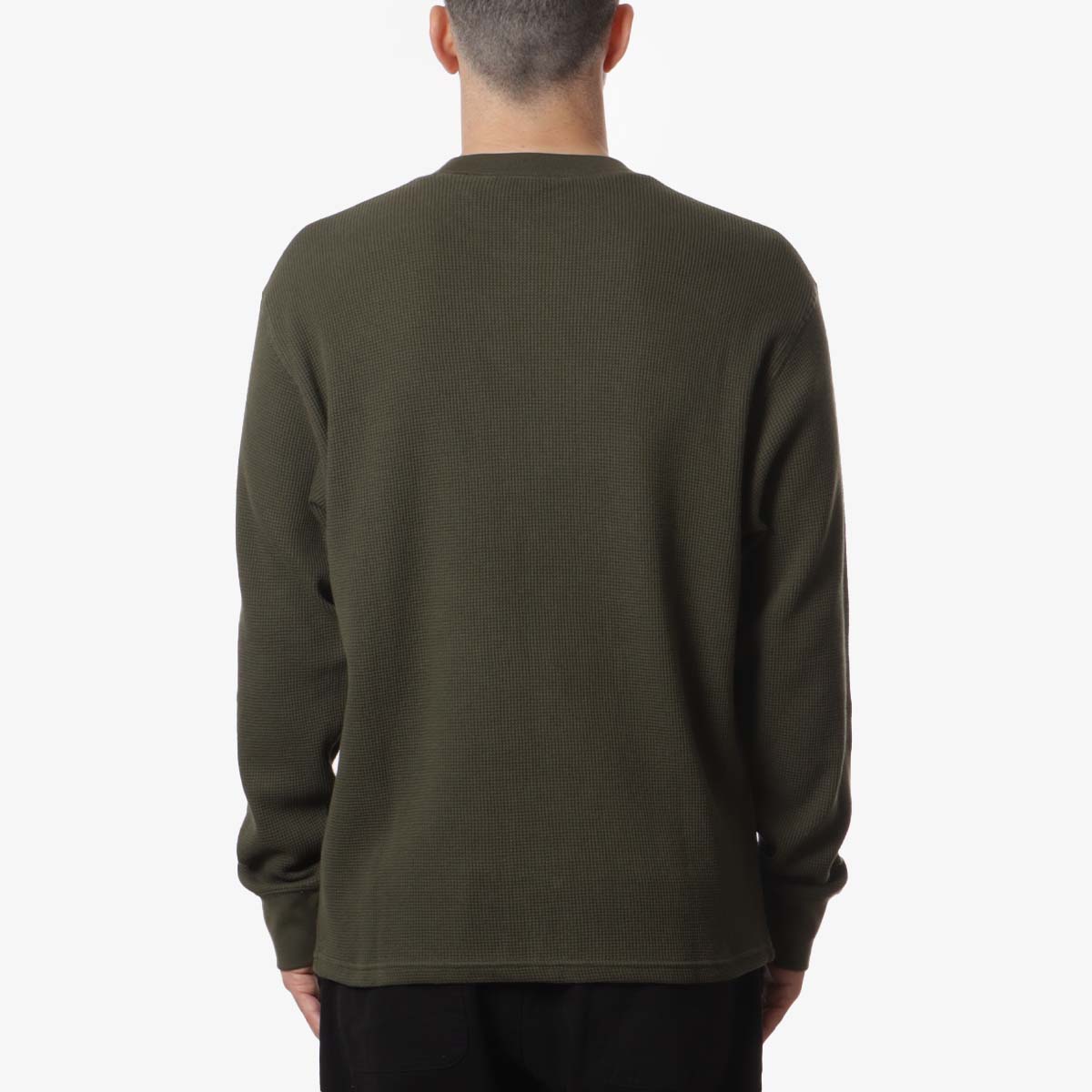 Carhartt WIP Basics Script Long Sleeve T-Shirt, Office Green Winter Spice, Detail Shot 3