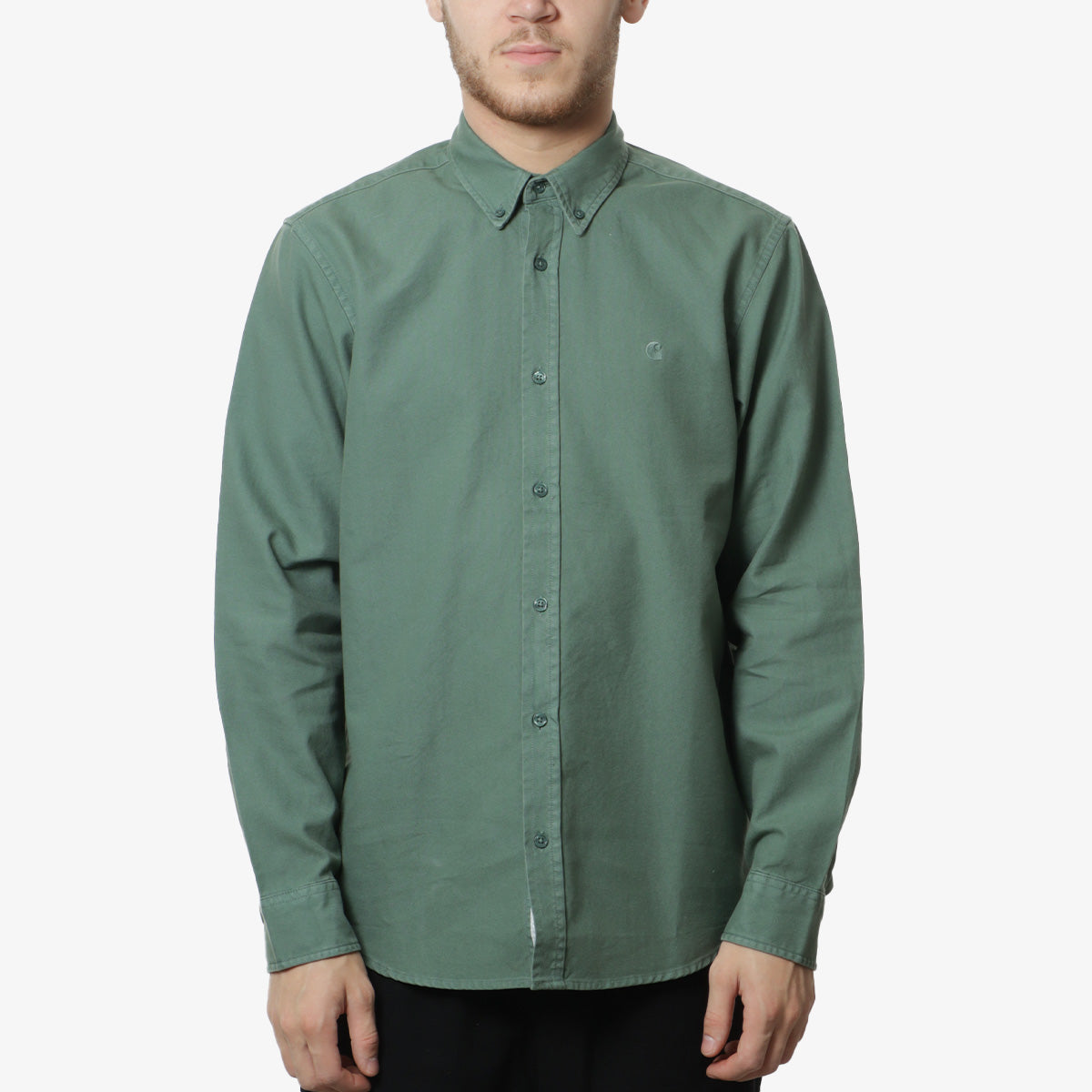 Carhartt WIP Bolton Shirt, Duck Green (Garment Dyed), Detail Shot 1