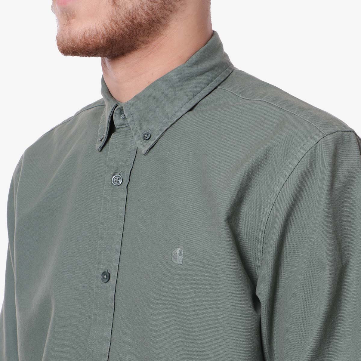 Carhartt WIP Bolton Shirt, Duck Green (Garment Dyed), Detail Shot 2