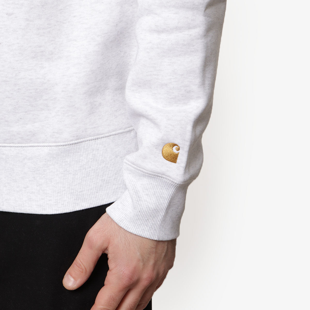 Carhartt WIP Chase Crewneck Sweatshirt, Ash Heather Gold, Detail Shot 4