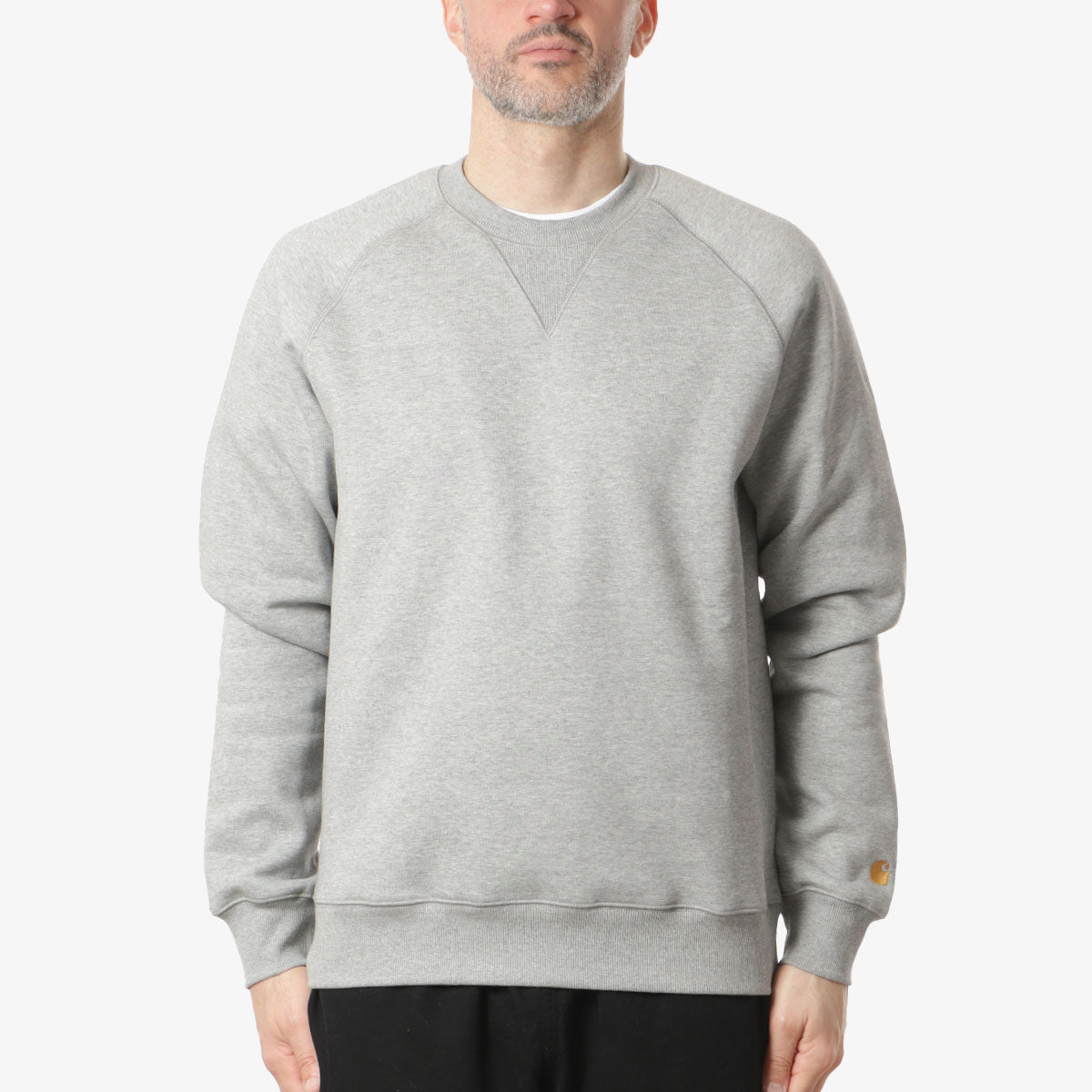 Carhartt WIP Chase Crewneck Sweatshirt, Grey Heather Gold, Detail Shot 1