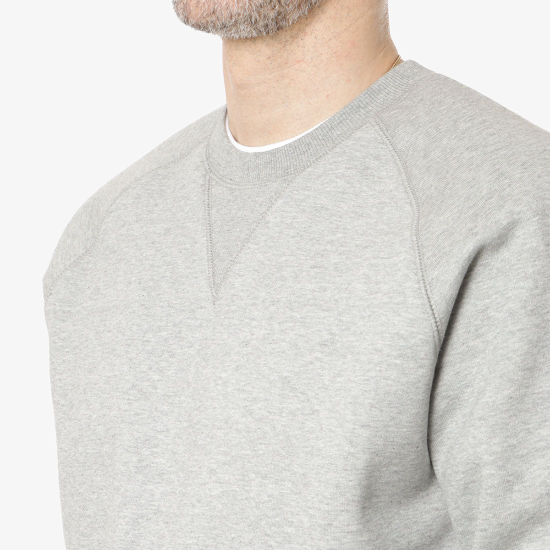 main Carhartt WIP Chase Crewneck Sweatshirt, Grey Heather Gold, Detail Shot 2