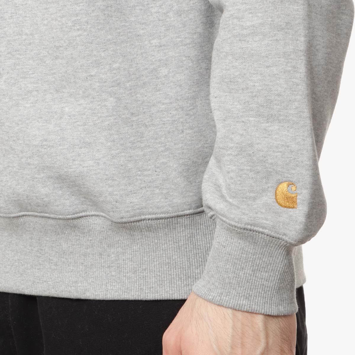 Carhartt WIP Chase Crewneck Sweatshirt, Grey Heather Gold, Detail Shot 3