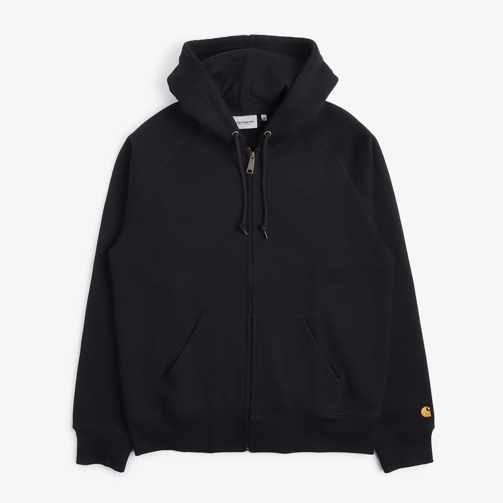 main Carhartt WIP Chase Full Zip Hoodie, Black/Gold, Detail Shot 4