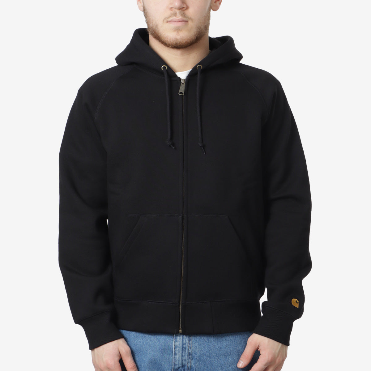 main Carhartt WIP Chase Full Zip Hoodie, Black/Gold, Detail Shot 1