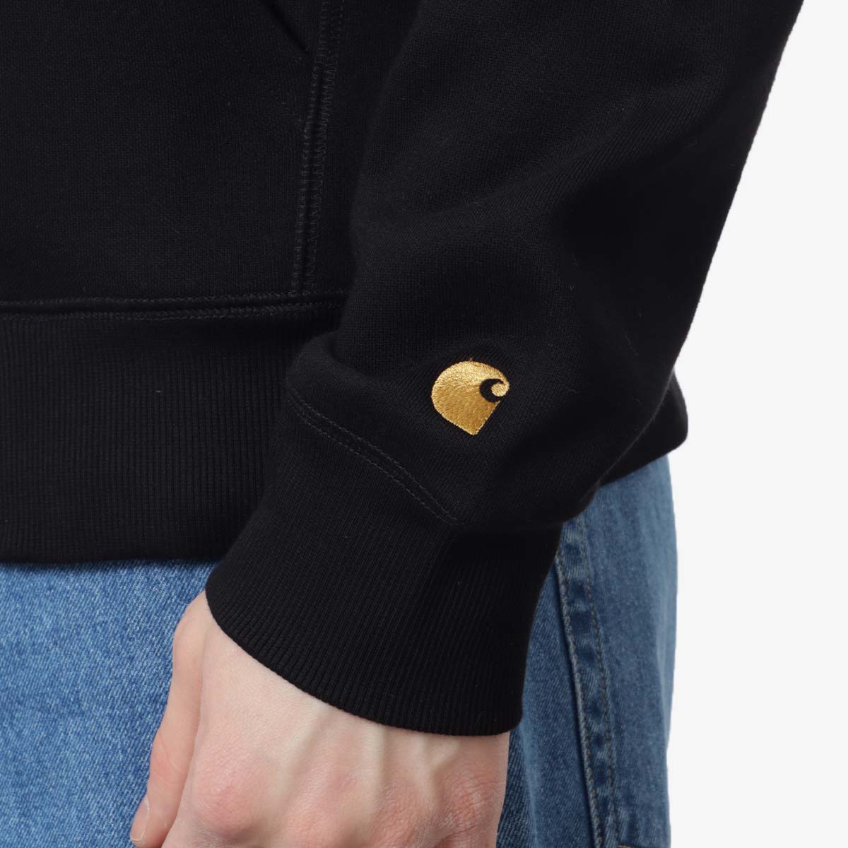 main Carhartt WIP Chase Full Zip Hoodie, Black/Gold, Detail Shot 3