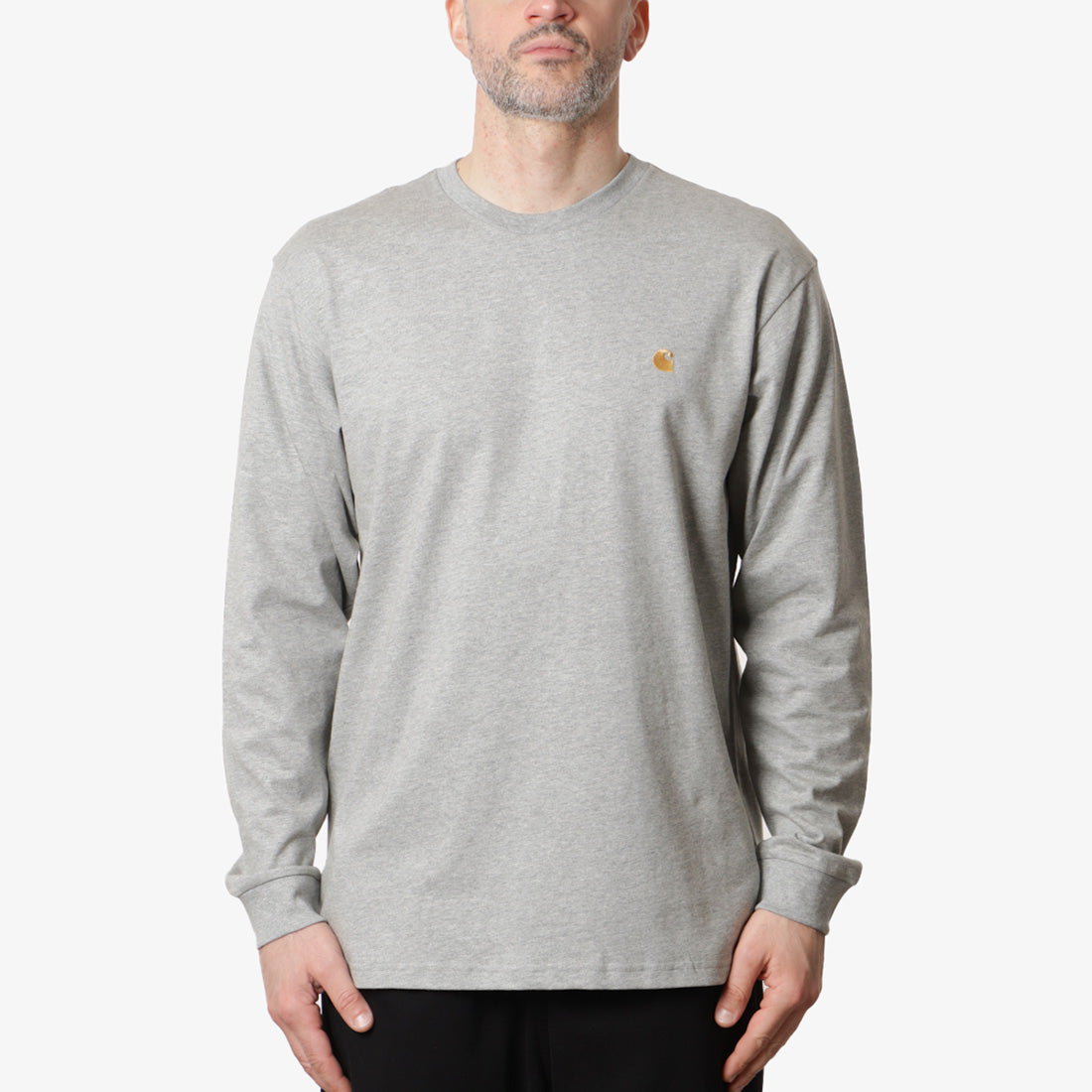 Carhartt WIP Chase Long Sleeve T-Shirt, Grey Heather Gold, Detail Shot 1