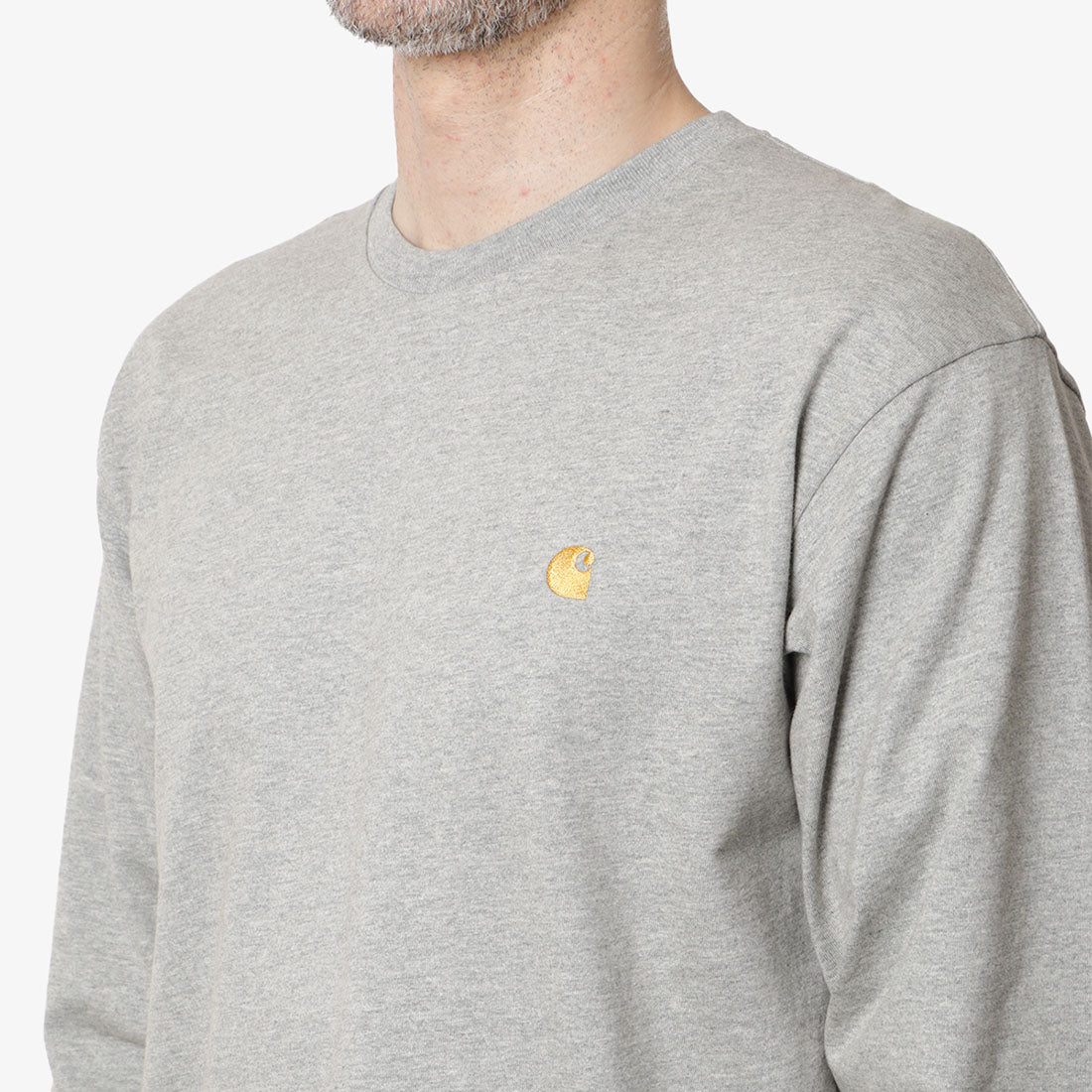 Carhartt WIP Chase Long Sleeve T-Shirt, Grey Heather Gold, Detail Shot 2