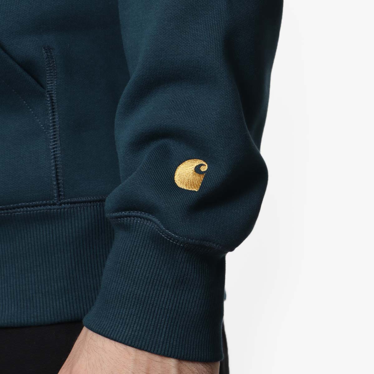 Carhartt WIP Chase Pullover Hoodie, Duck Blue Gold, Detail Shot 3