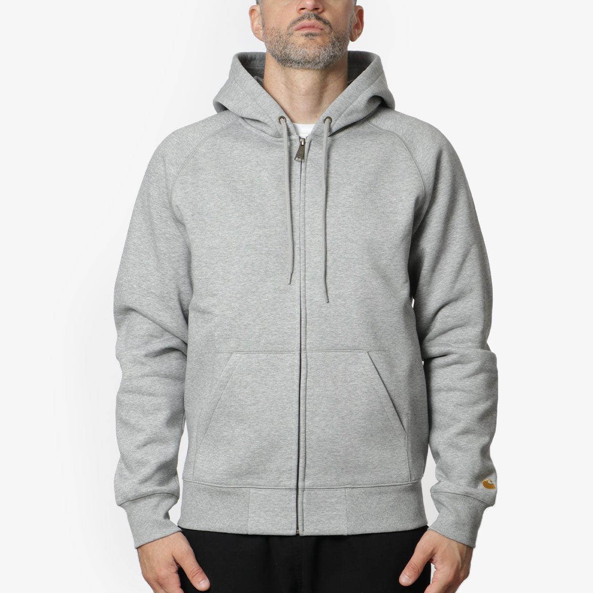 Carhartt WIP Chase Zip Hoodie, Grey Heather Gold, Detail Shot 1