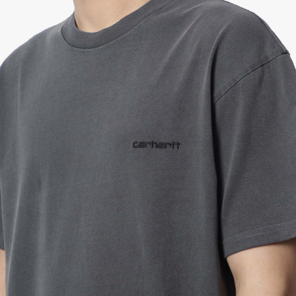 main Carhartt WIP Duster Script T-Shirt, Black (Garment Dyed), Detail Shot 3