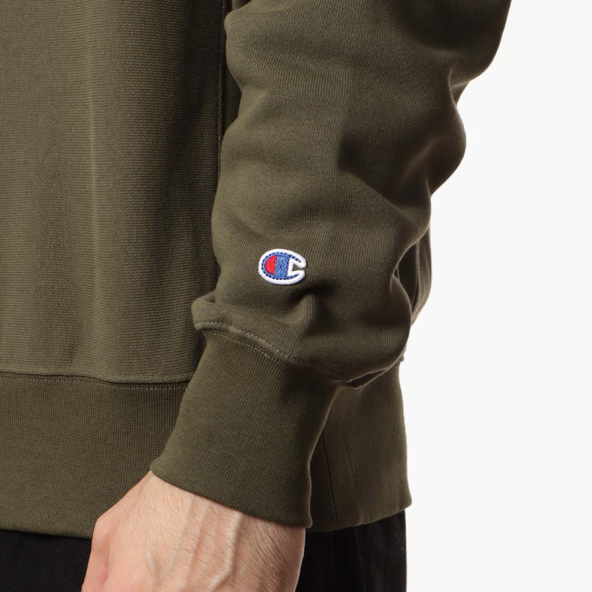 Champion Reverse Weave Crewneck Sweatshirt, Dark Green, Detail Shot 4