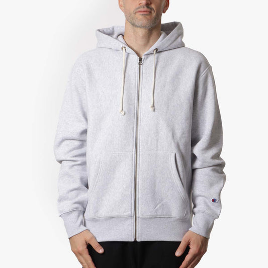 Champion Reverse Weave Full Zip Hoodie, Light Grey, Detail Shot 1