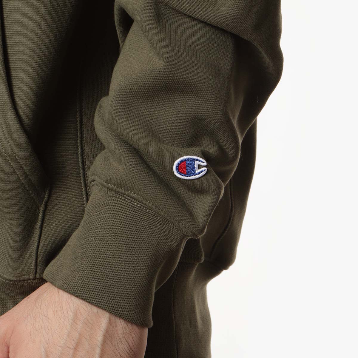 Champion Reverse Weave Hoodie, Dark Green, Detail Shot 3