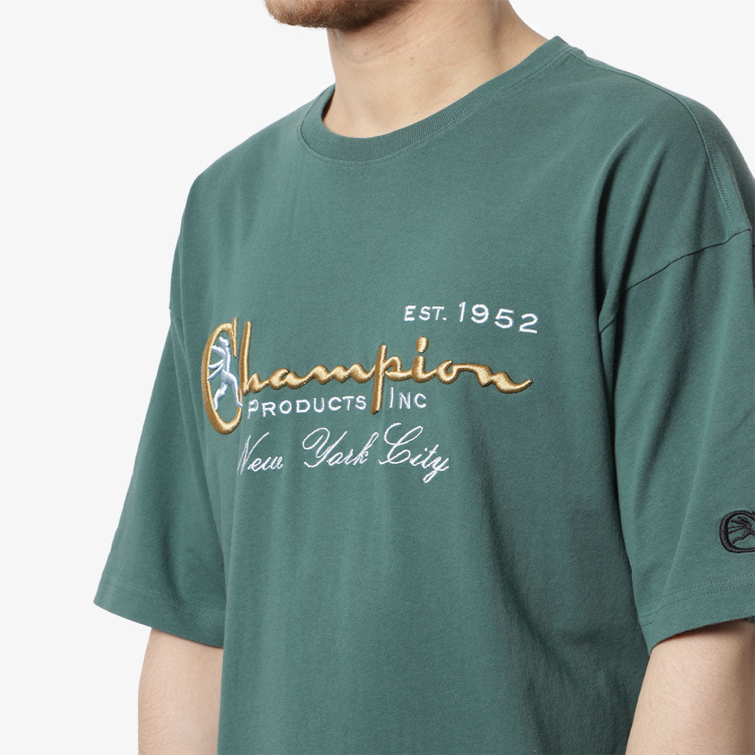 main Champion Reverse Weave Archive T-Shirt, Forest Green, Detail Shot 2