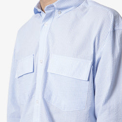 thumbnail Dispatches Foreman Seersucker Shirt, Blue Stripes, Detail Shot 2