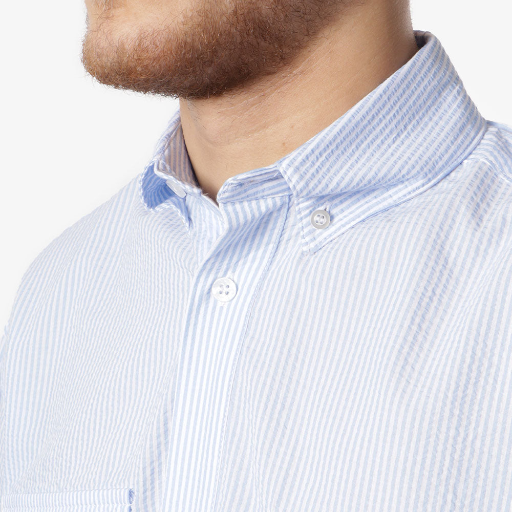 main Dispatches Foreman Seersucker Shirt, Blue Stripes, Detail Shot 3