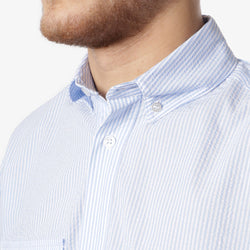 thumbnail Dispatches Foreman Seersucker Shirt, Blue Stripes, Detail Shot 3