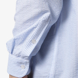 thumbnail Dispatches Foreman Seersucker Shirt, Blue Stripes, Detail Shot 4