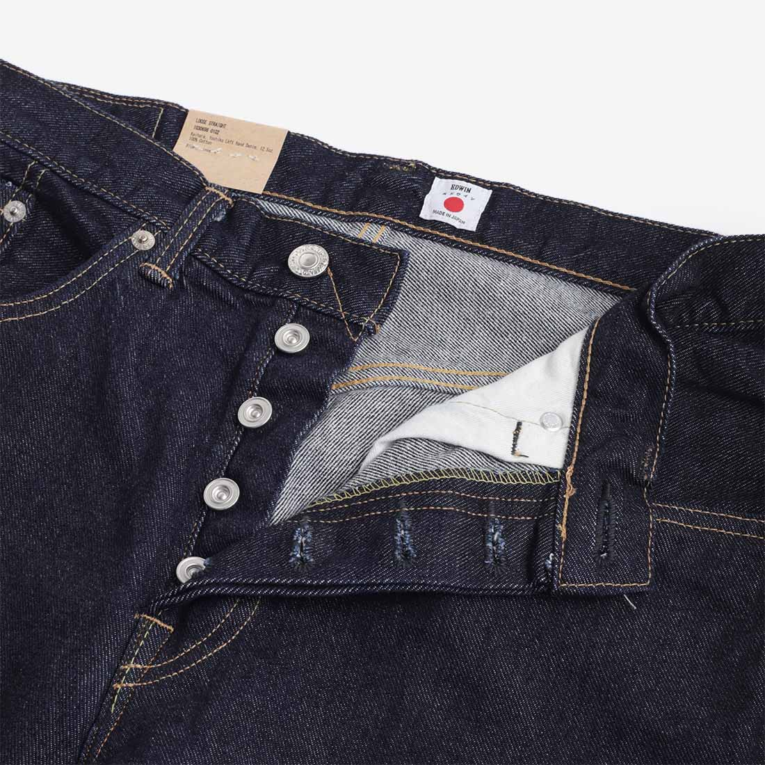 main Edwin Loose Straight Kaihara Yoshiko 12.5oz Left Hand Denim Jeans, Blue - Rinsed, Detail Shot 3