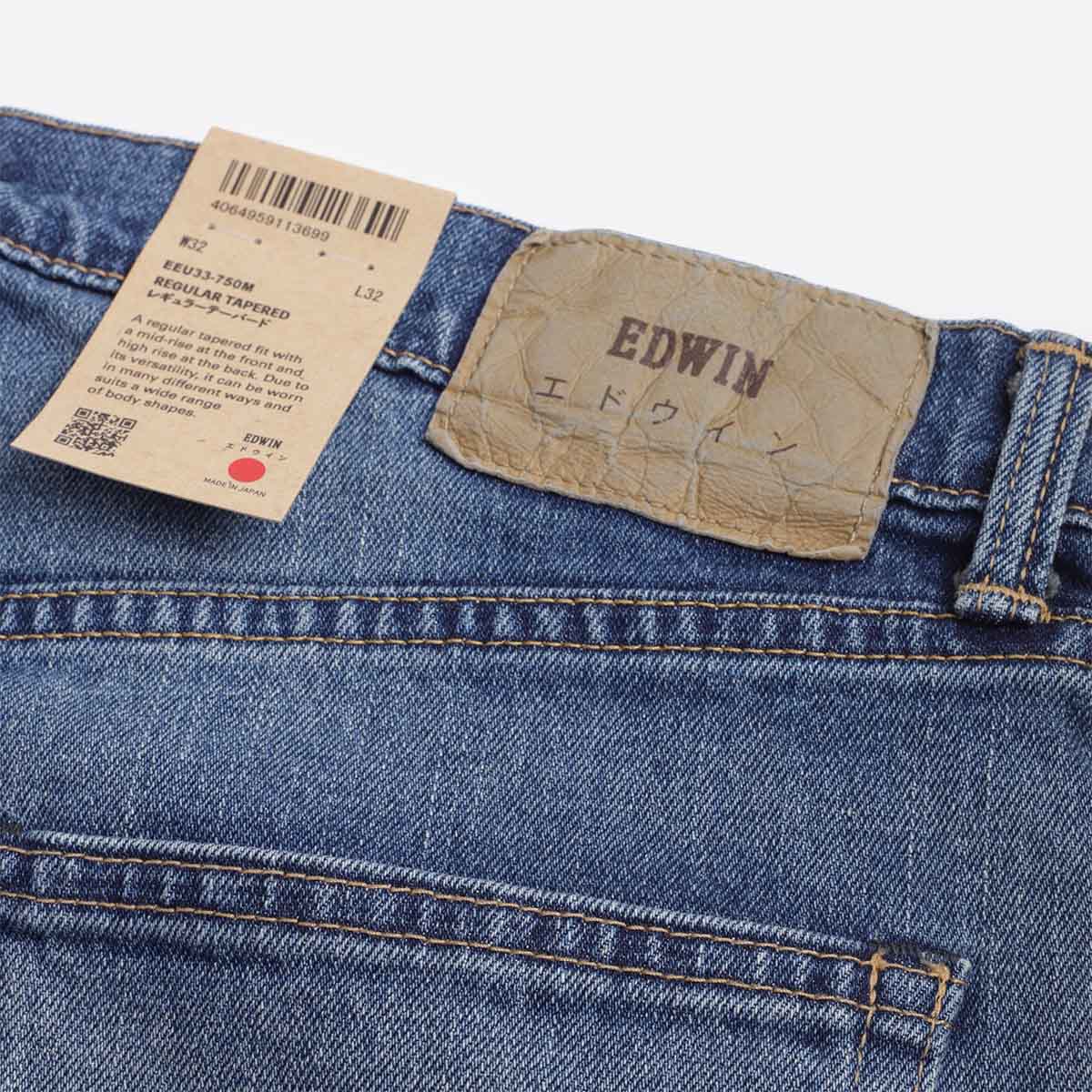 main Edwin Regular Tapered Kaihara Pure Indigo Stretch 13oz Denim Jeans, Blue - Light Used, Detail Shot 5