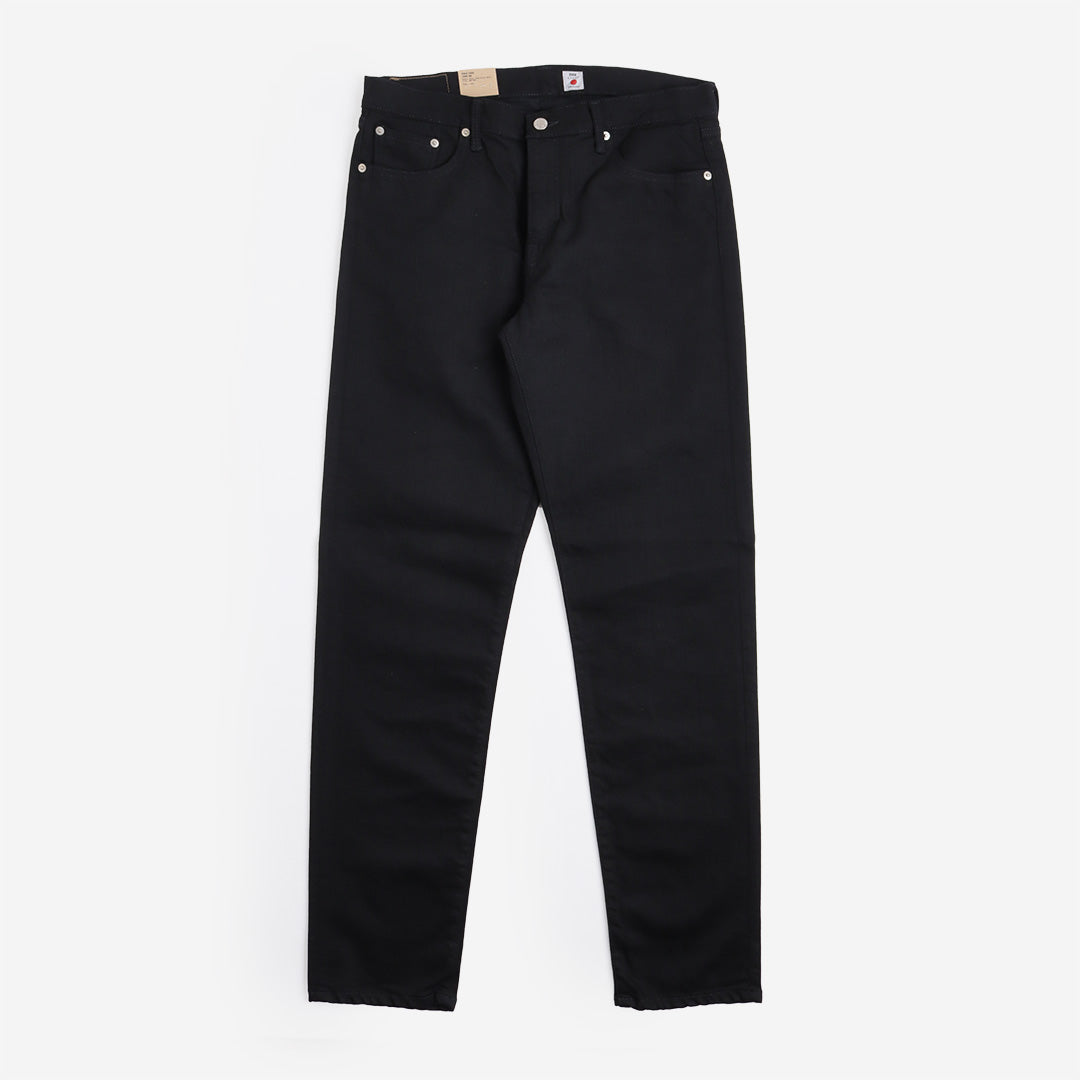 main Edwin Regular Tapered Kaihara Black x Black Stretch 12.5oz Denim Jeans, Black - Rinsed, Detail Shot 2