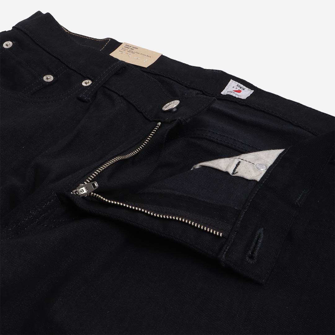 main Edwin Regular Tapered Kaihara Black x Black Stretch 12.5oz Denim Jeans, Black - Rinsed, Detail Shot 3