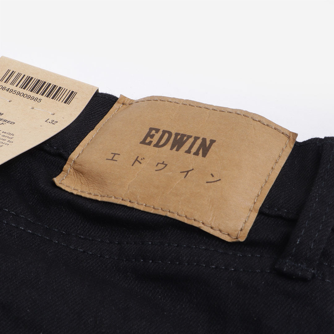 main Edwin Regular Tapered Kaihara Black x Black Stretch 12.5oz Denim Jeans, Black - Rinsed, Detail Shot 5