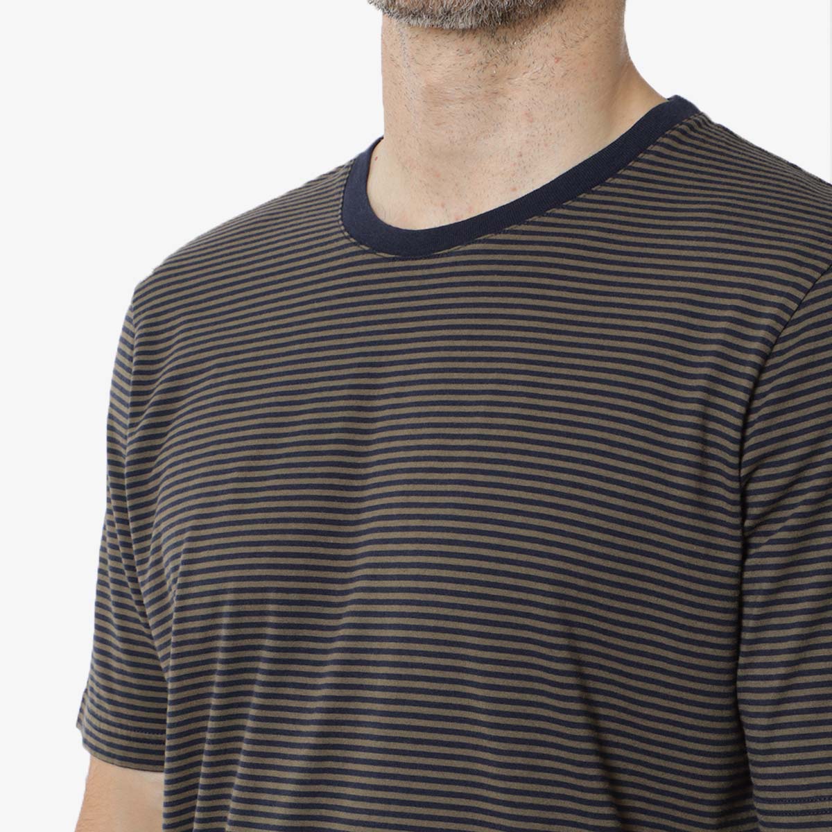 Folk 1x1 Striped T-Shirt, Navy Sage, Detail Shot 2