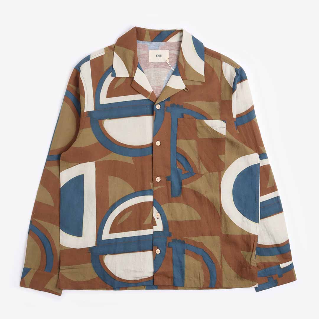 main Folk Long Sleeve Soft Collar Shirt, Link Print Multi, Detail Shot 1