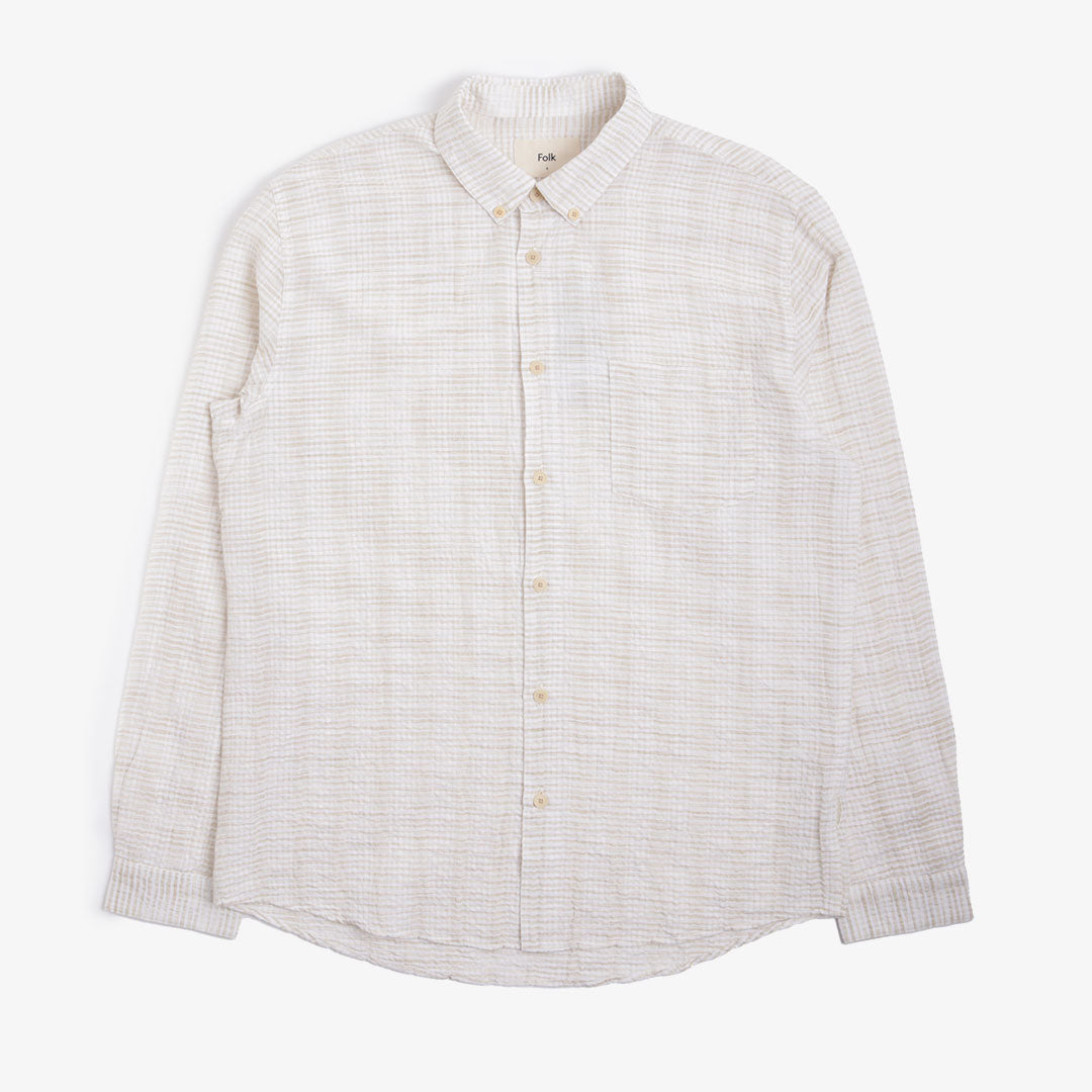 main Folk Relaxed Fit Shirt, Natural Crinkle Stripe, Detail Shot 4