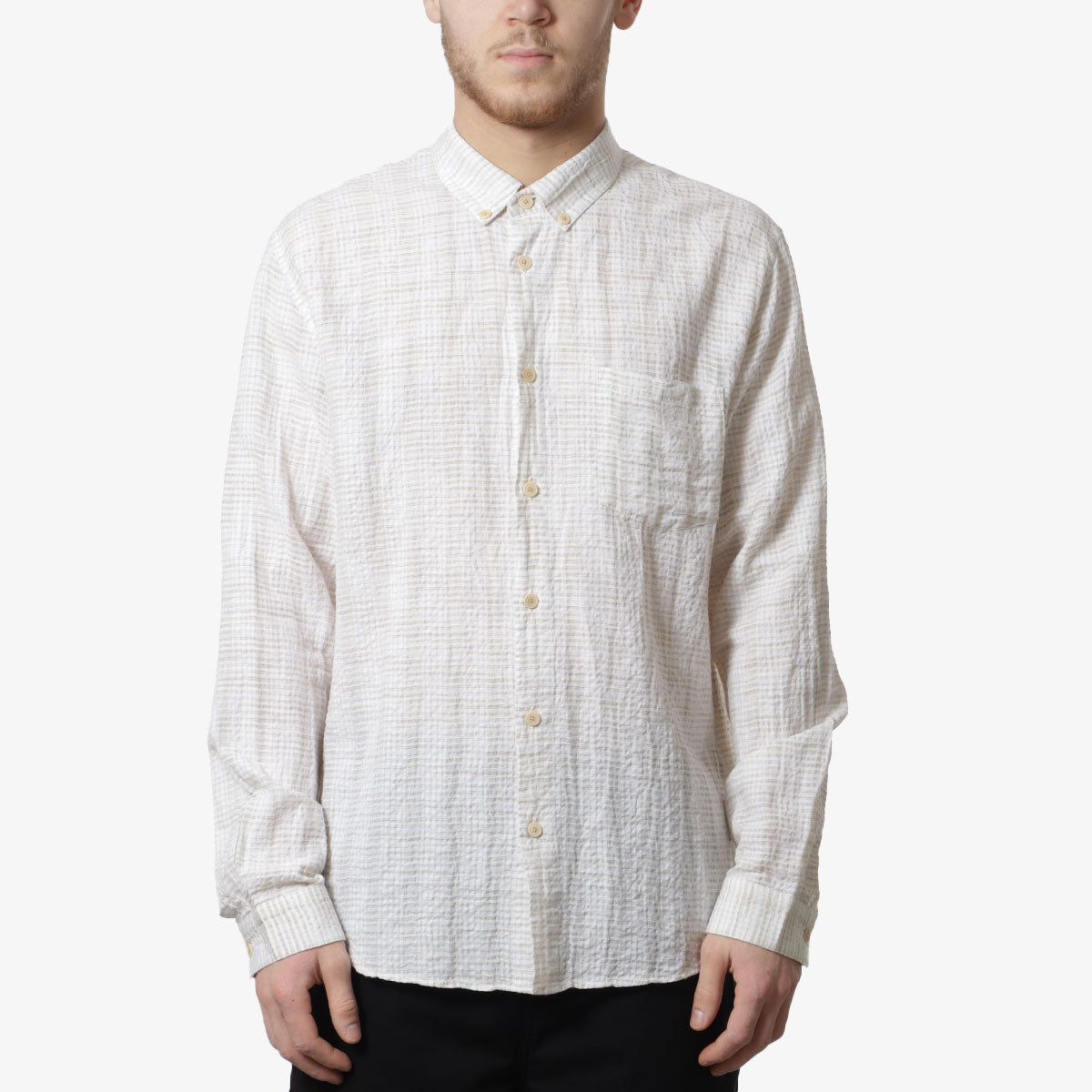 main Folk Relaxed Fit Shirt, Natural Crinkle Stripe, Detail Shot 1