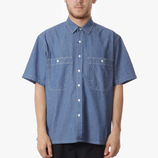 FrizmWORKS Chambray Big Pocket Half Shirt, Blue, Detail Shot 1