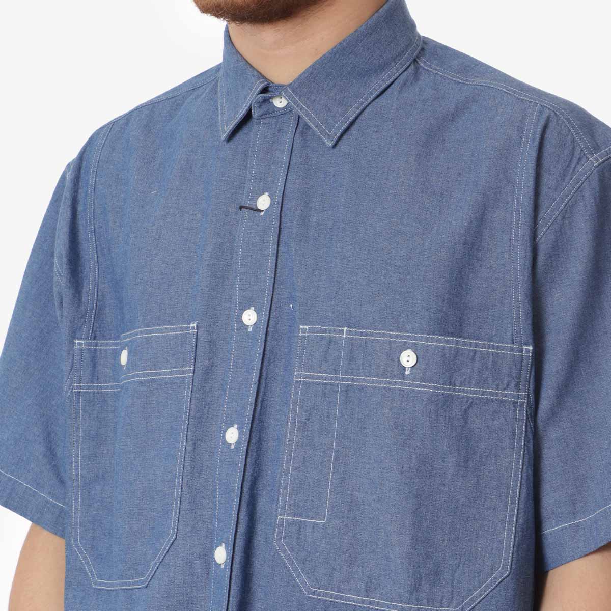 FrizmWORKS Chambray Big Pocket Half Shirt, Blue, Detail Shot 2