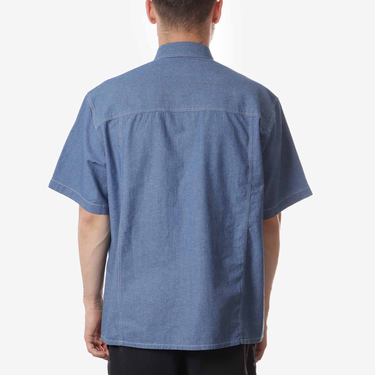 FrizmWORKS Chambray Big Pocket Half Shirt, Blue, Detail Shot 3