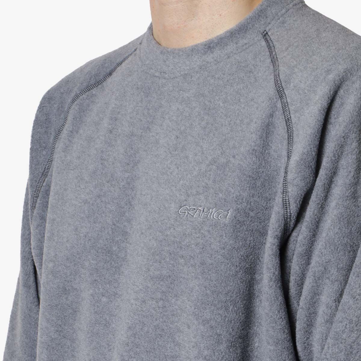 Gramicci Fleece Raglan Crew Sweatshirt, Heather Charcoal, Detail Shot 2