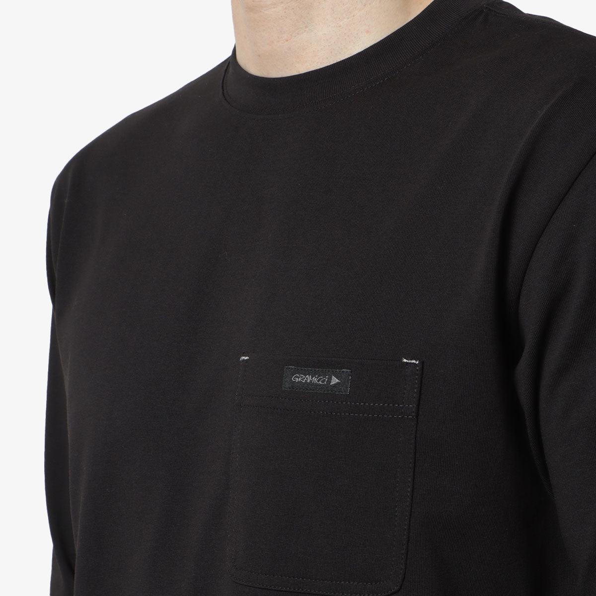 Gramicci x And Wander Backprint Long Sleeve T-Shirt, Black, Detail Shot 3