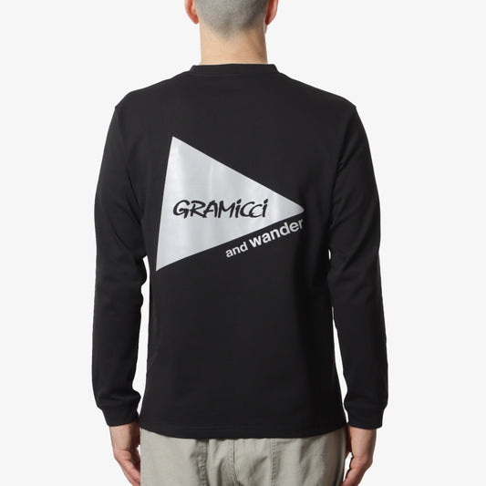 Gramicci x And Wander Backprint Long Sleeve T-Shirt, Black, Detail Shot 1