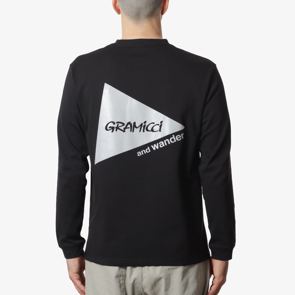 main Gramicci x And Wander Backprint Long Sleeve T-Shirt, Black, Detail Shot 1