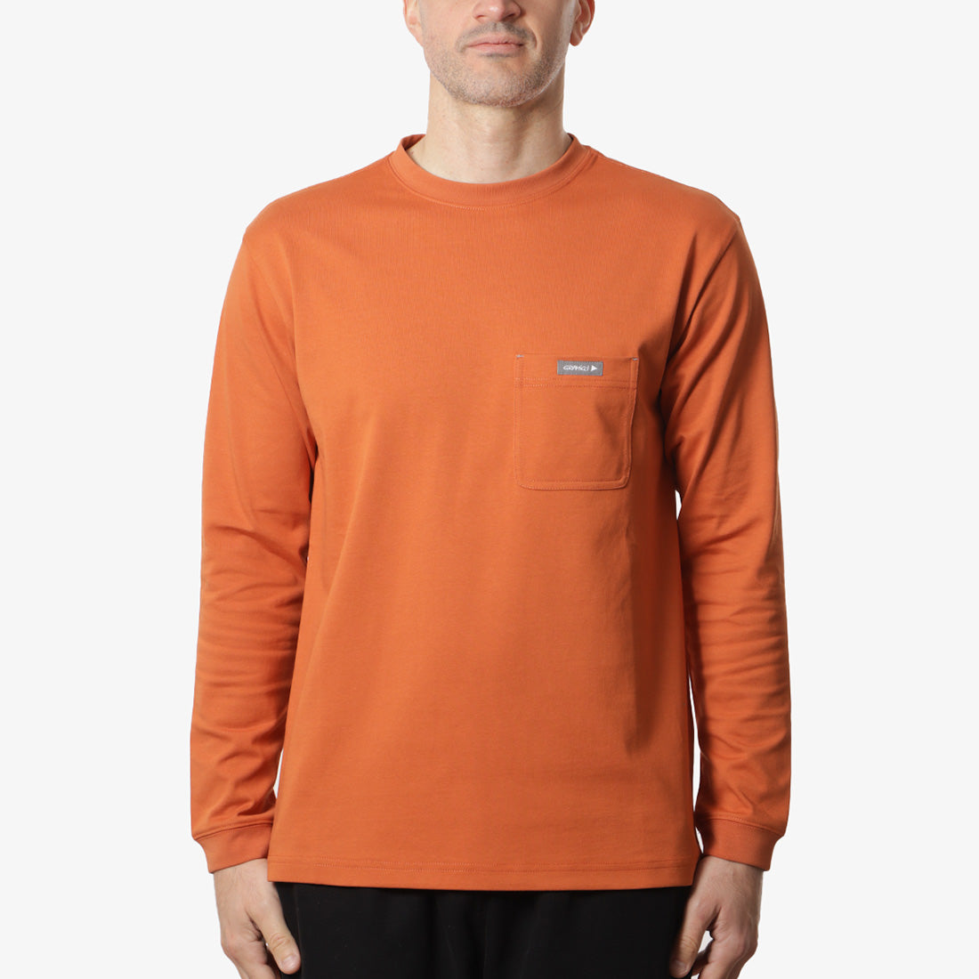 Gramicci x And Wander Backprint Long Sleeve T-Shirt, Orange, Detail Shot 2