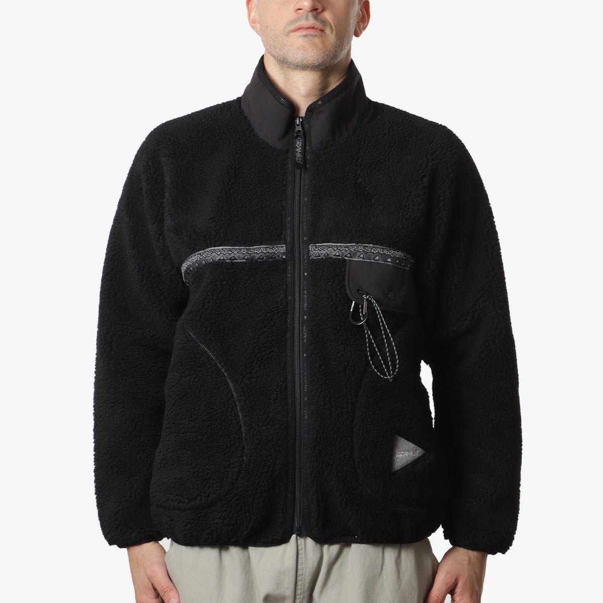 Gramicci x And Wander JQ Tape Fleece Jacket, Black, Detail Shot 1