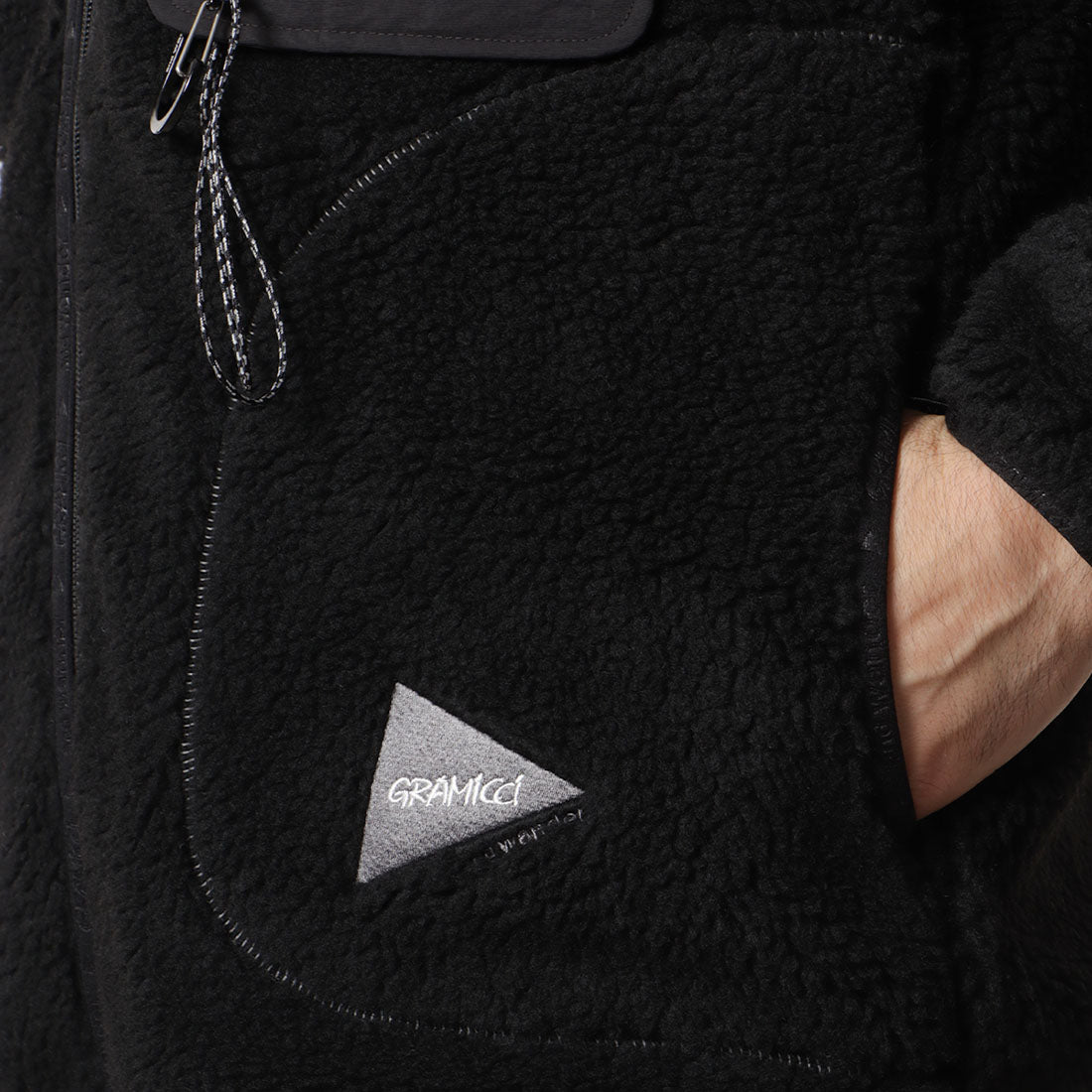 Gramicci x And Wander JQ Tape Fleece Jacket, Black, Detail Shot 2