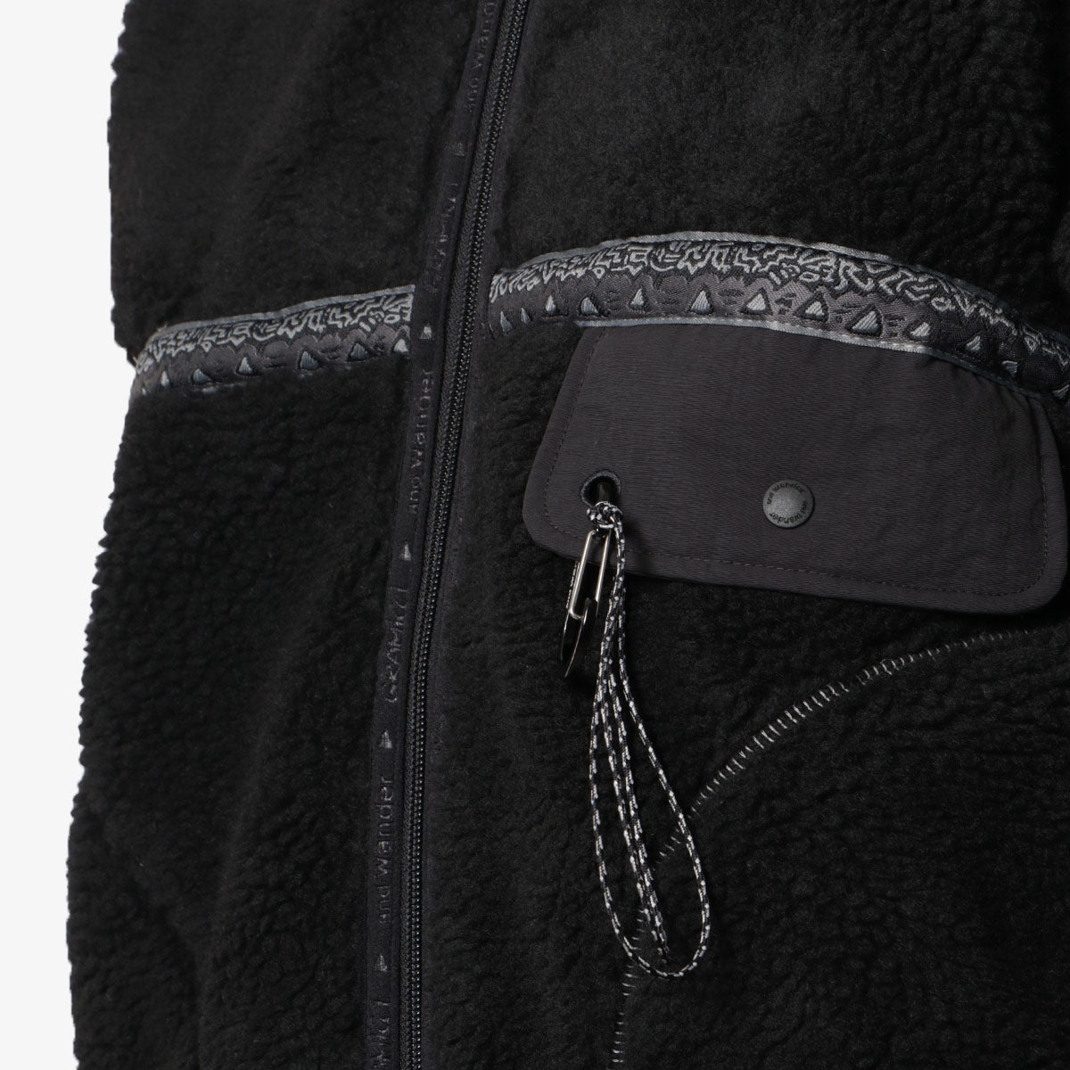 Gramicci x And Wander JQ Tape Fleece Jacket, Black, Detail Shot 3