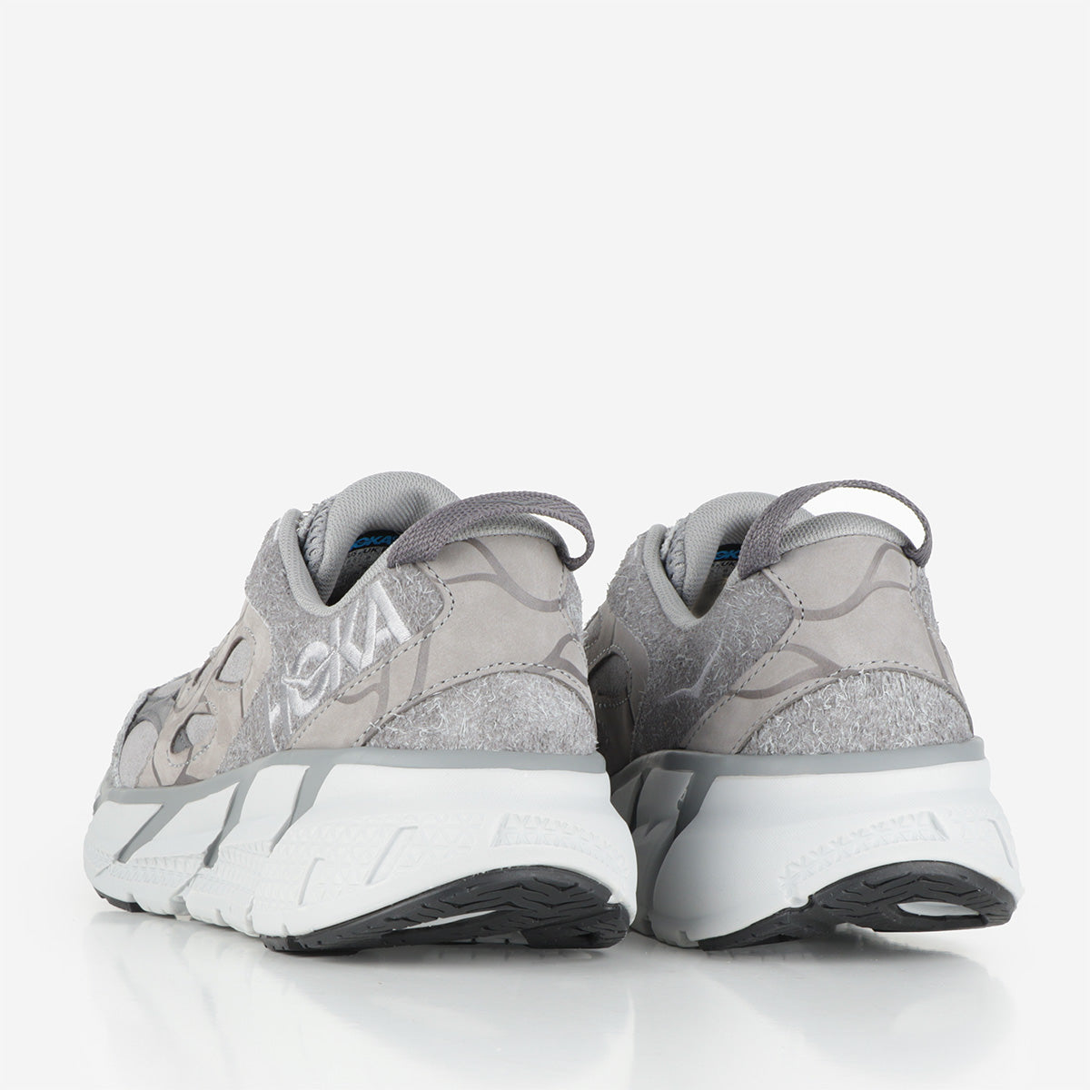 HOKA Clifton L Suede TP Shoes, Galactic Grey Satellite Grey, Detail Shot 3