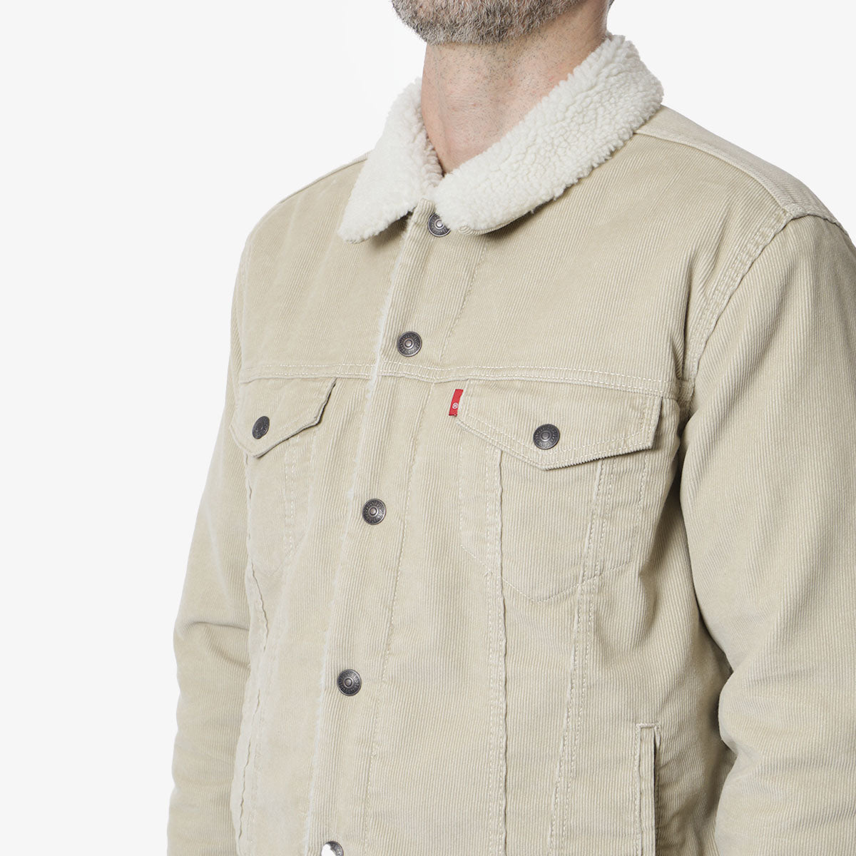 Levi's Type 3 Sherpa Trucker Jacket, Fields of Rye Cord Trucker, Detail Shot 2