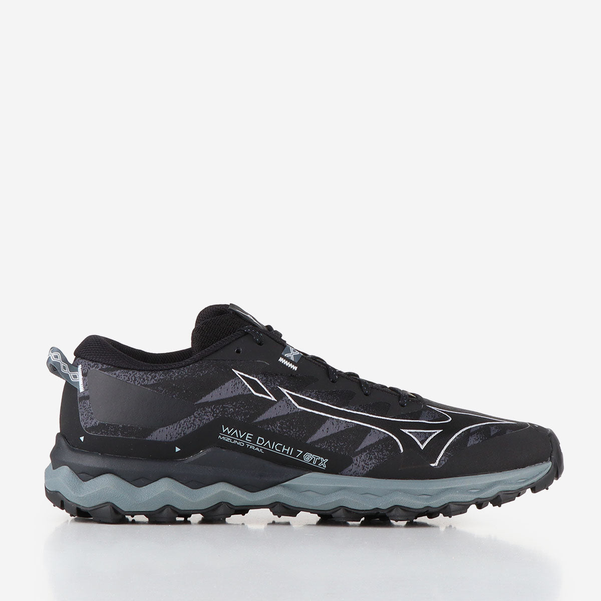 main Mizuno Wave Daichi 7 GTX Shoes, Black Ombre Blue Stormy Weather, Detail Shot 1