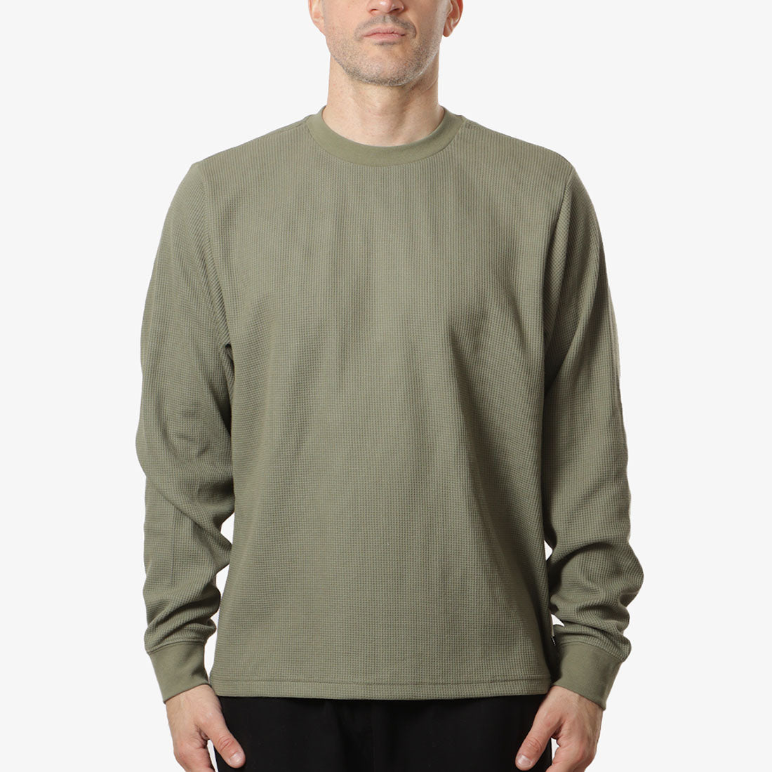 Museum of Peace and Quiet Surplus Long Sleeve Waffle T-Shirt, Olive, Detail Shot 1